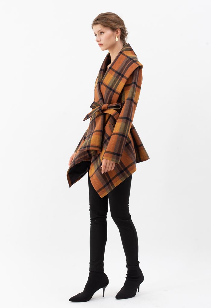 Plaid Pattern Rabato Coat in Caramel