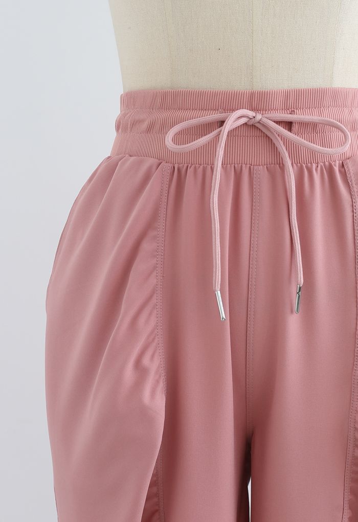 Drawstring Waist Ruched Detail Joggers in Dusty Pink