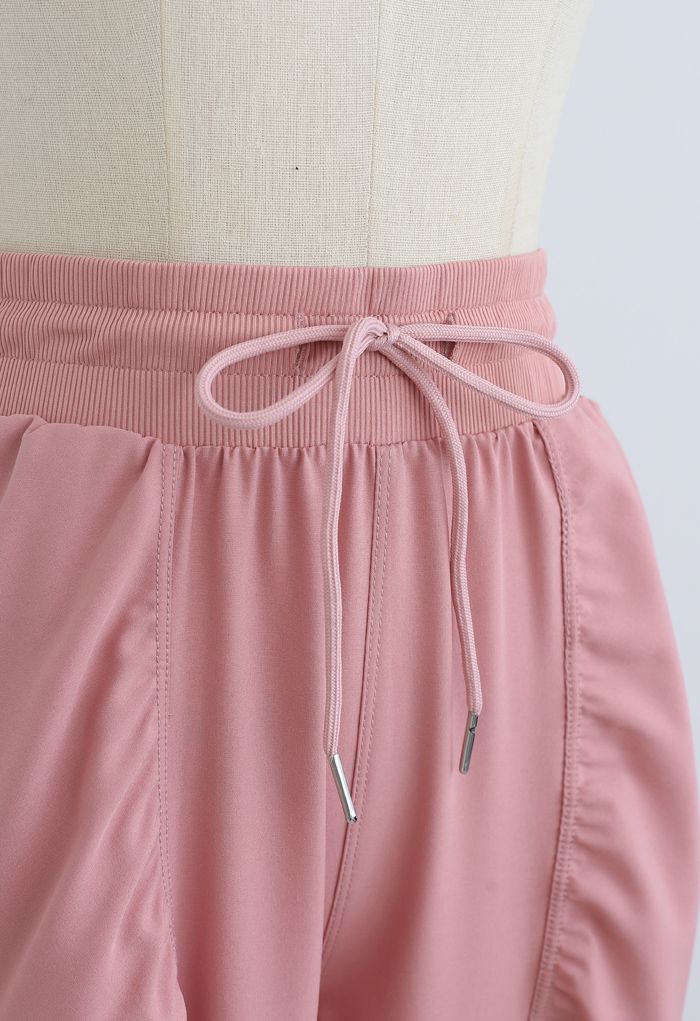 Drawstring Waist Ruched Detail Joggers in Dusty Pink