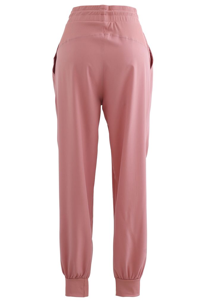 Drawstring Waist Ruched Detail Joggers in Dusty Pink