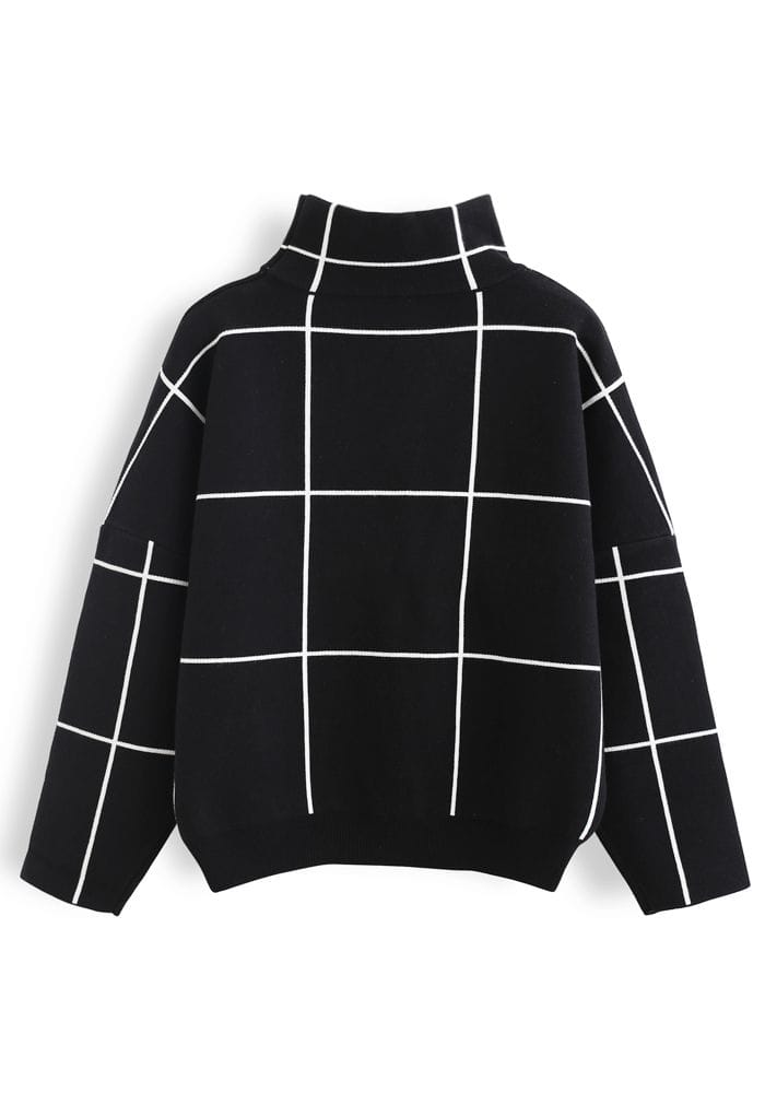 Grid Turtleneck Sweater in Black
