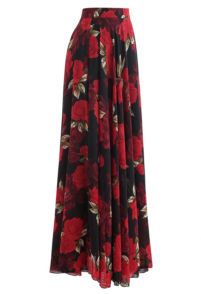 Timeless Favorite Chiffon Maxi Skirt in Red Rose