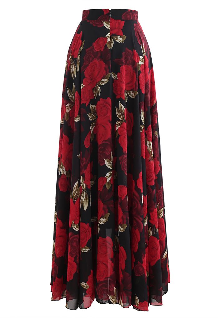 Timeless Favorite Chiffon Maxi Skirt in Red Rose
