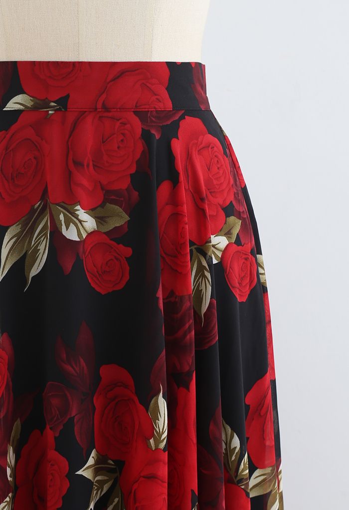 Timeless Favorite Chiffon Maxi Skirt in Red Rose