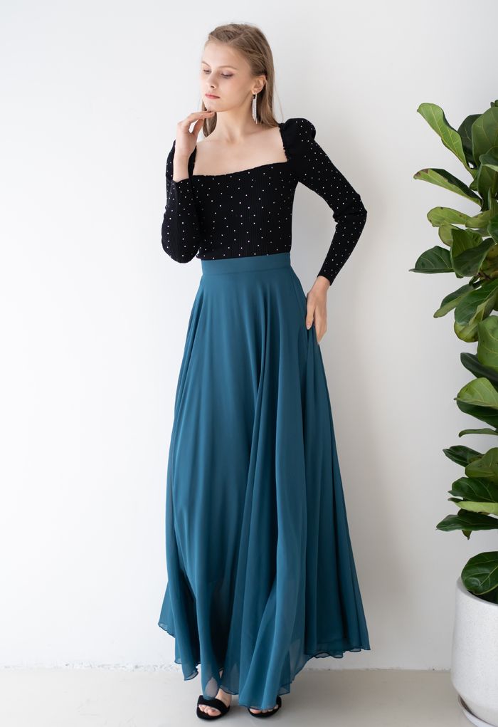 Timeless Favorite Chiffon Maxi Skirt in Dark Green