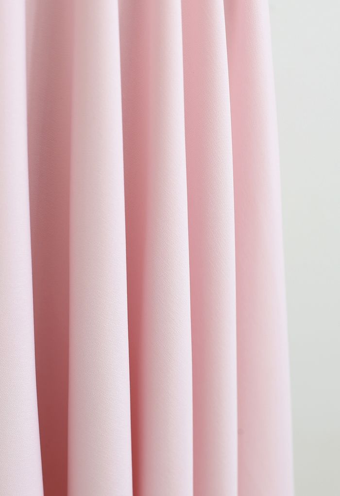 Solid Color Elastic Waist Flare Midi Skirt in Pink