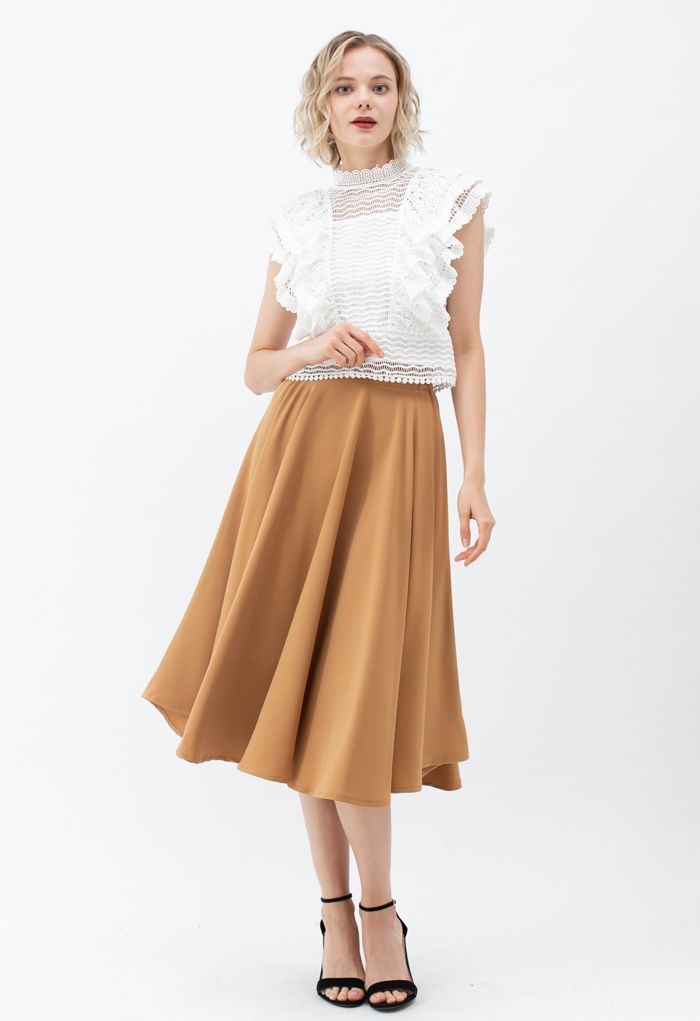 Tiered Ruffle Crochet Mock Neck Sleeveless Top in White