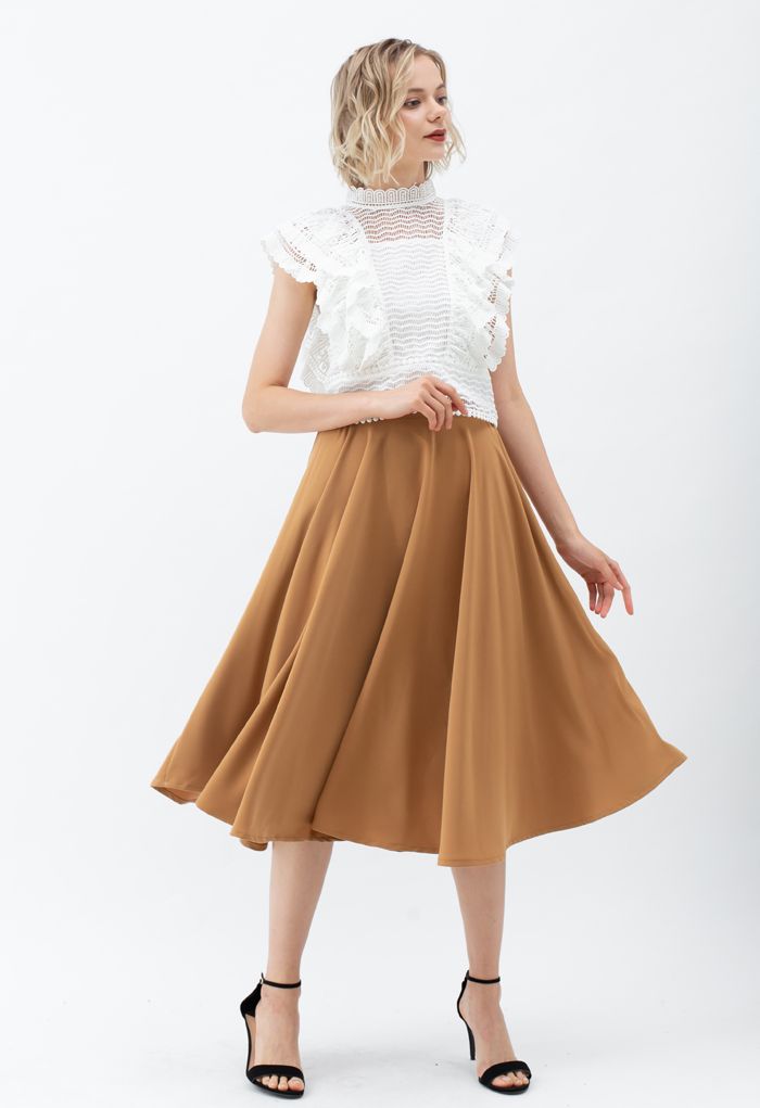 Tiered Ruffle Crochet Mock Neck Sleeveless Top in White