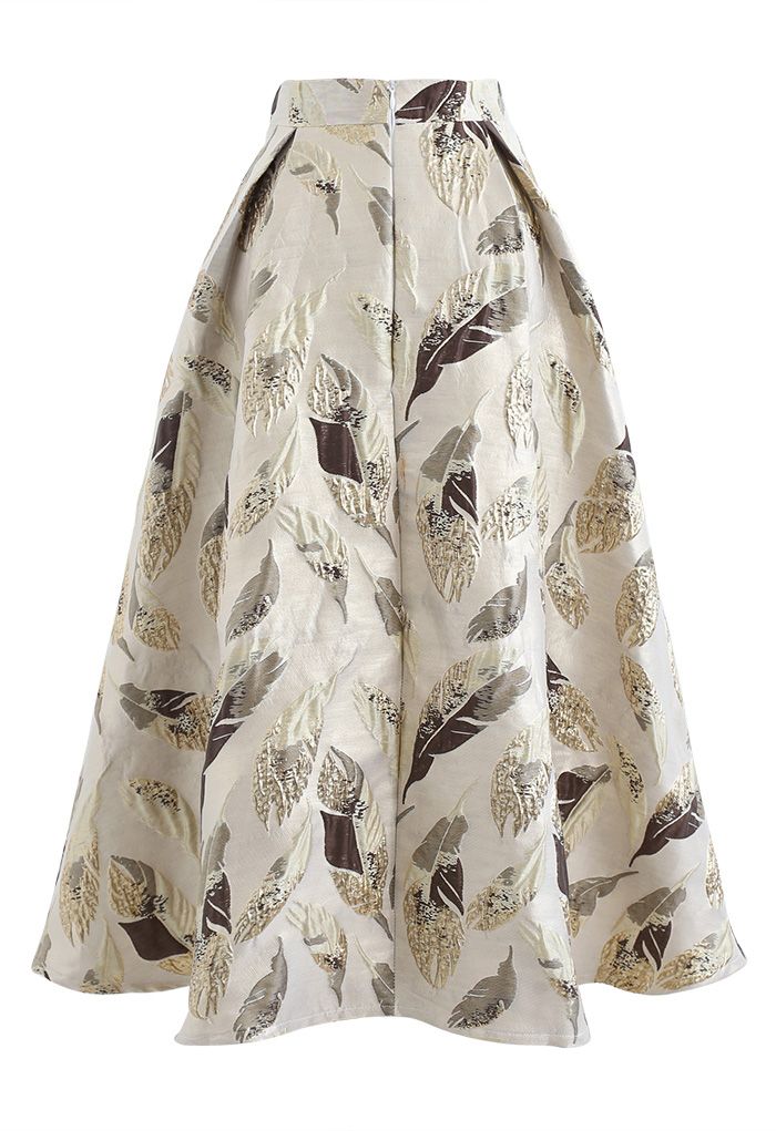 Golden Leaves Jacquard Midi Skirt