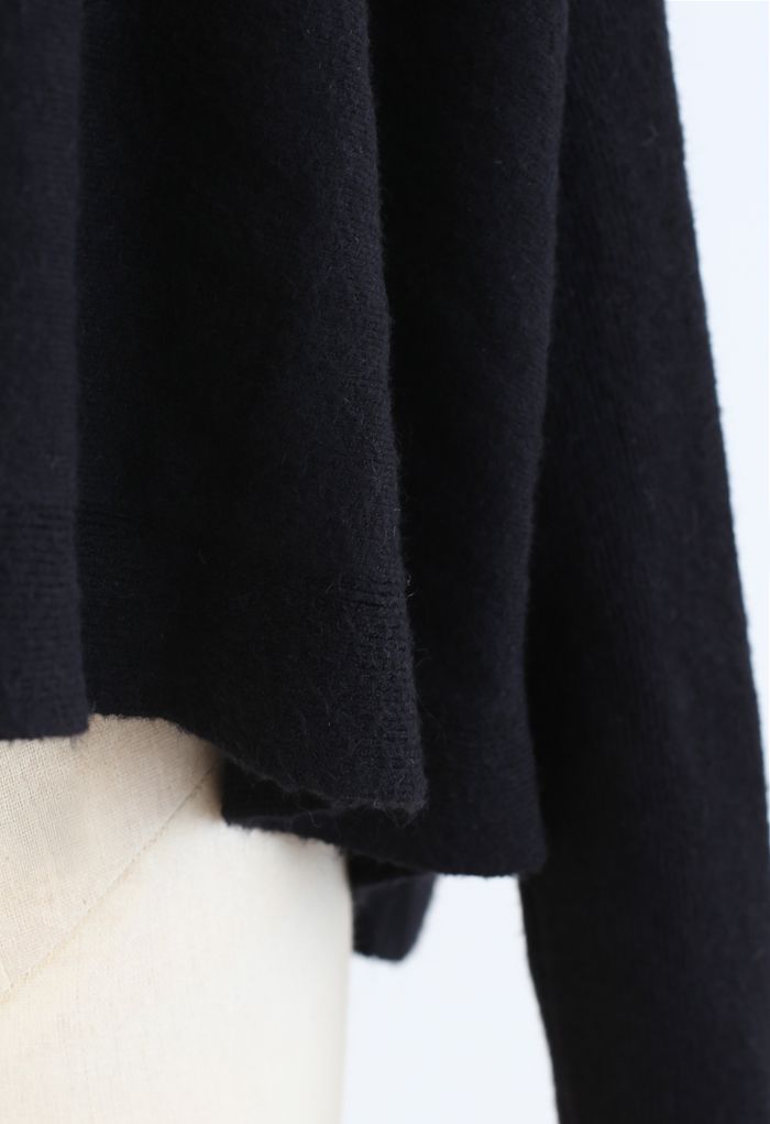 Soft Flare Hem Cape Sweater in Black