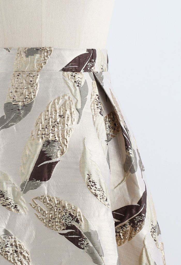 Golden Leaves Jacquard Midi Skirt