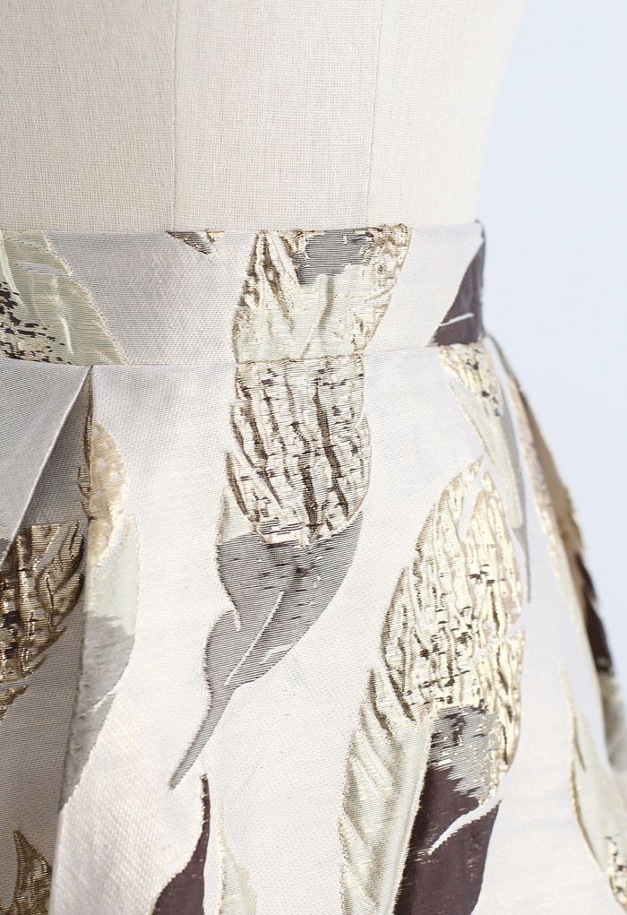 Golden Leaves Jacquard Midi Skirt