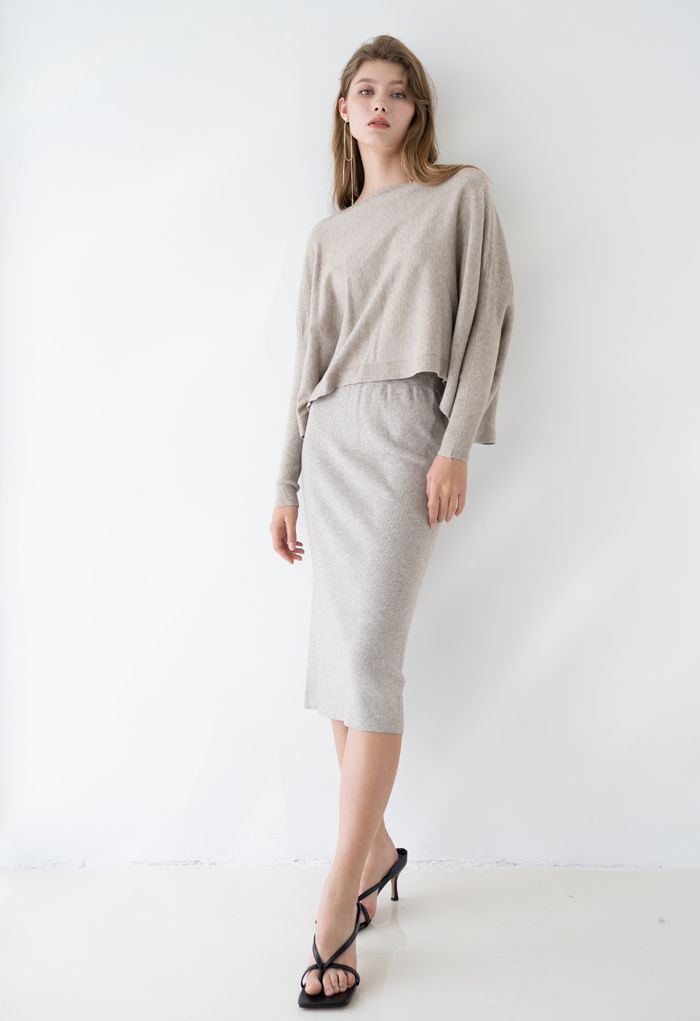 Soft Flare Hem Cape Sweater in Sand