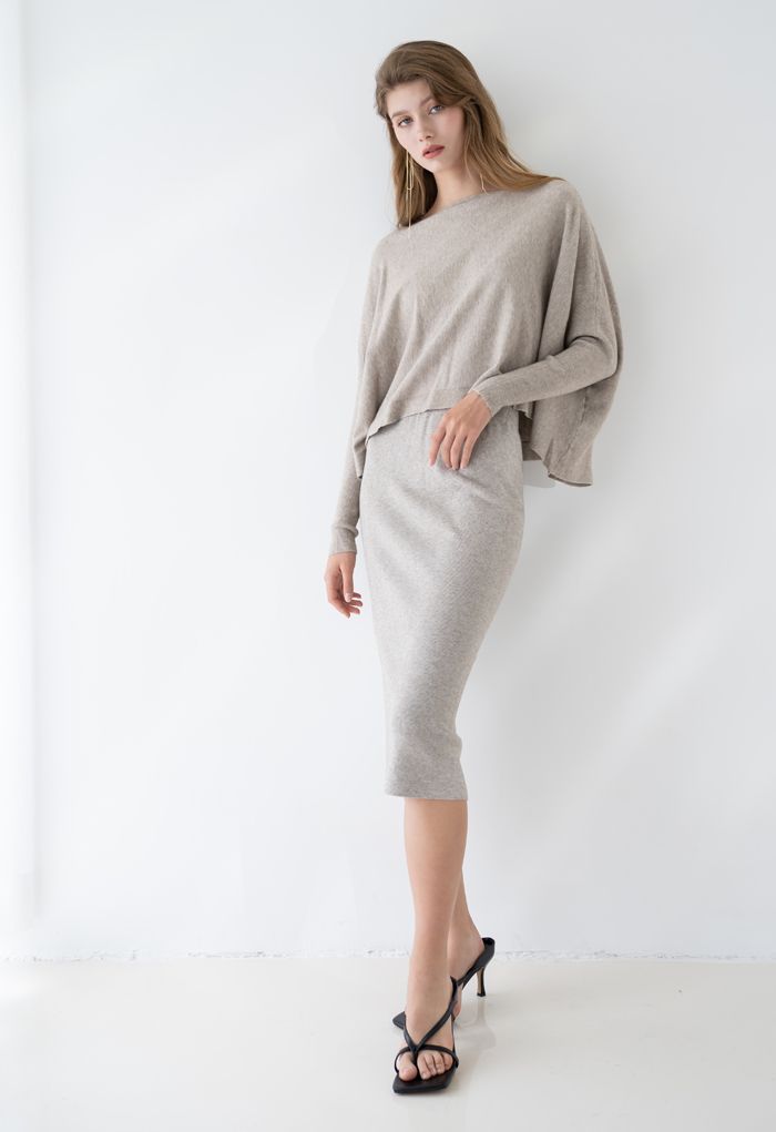 Soft Flare Hem Cape Sweater in Sand