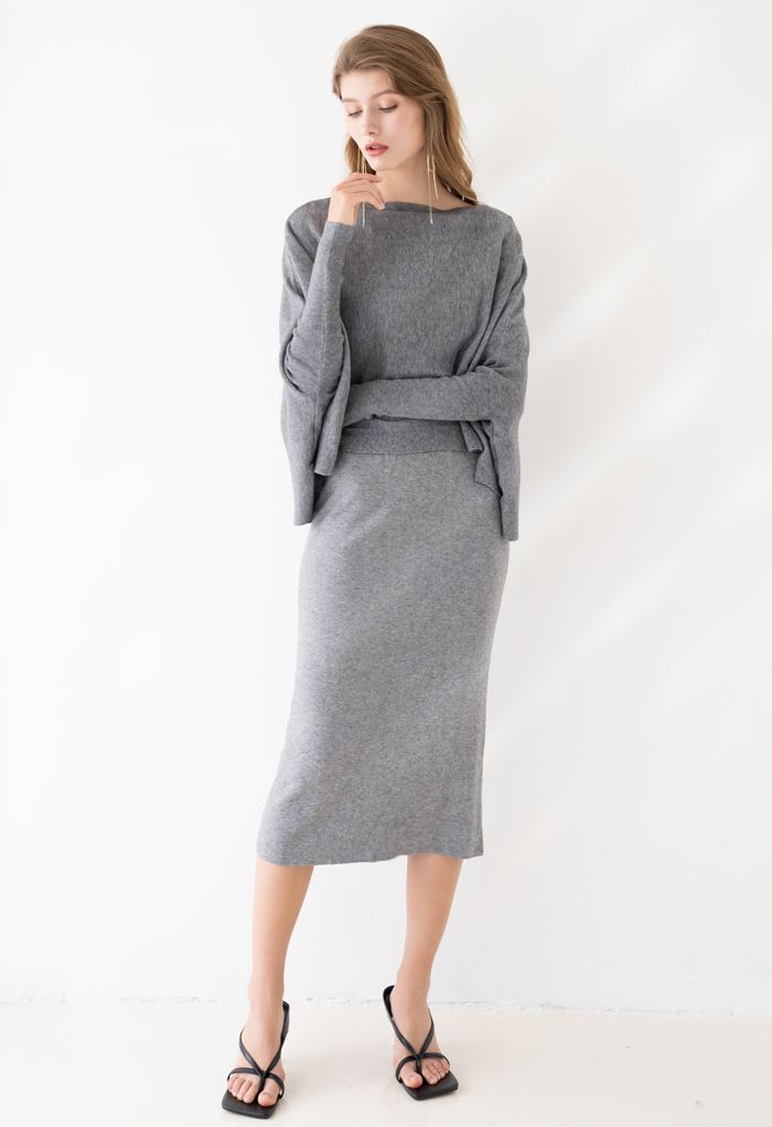 Soft Flare Hem Cape Sweater in Grey
