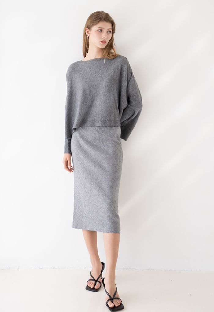 Soft Flare Hem Cape Sweater in Grey