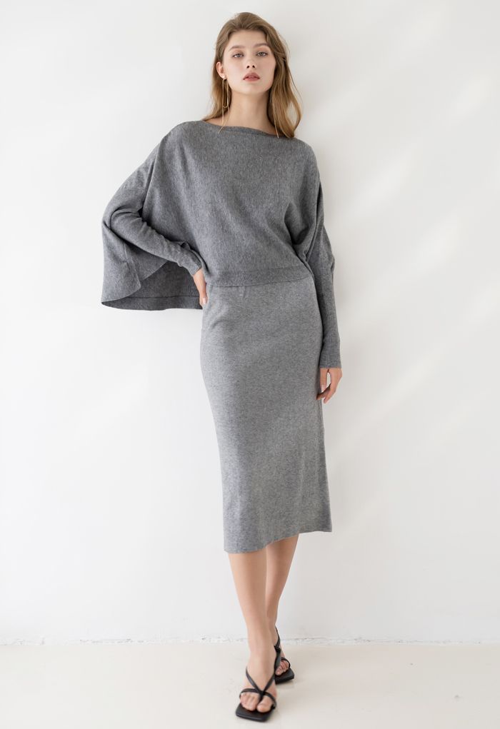 Soft Flare Hem Cape Sweater in Grey