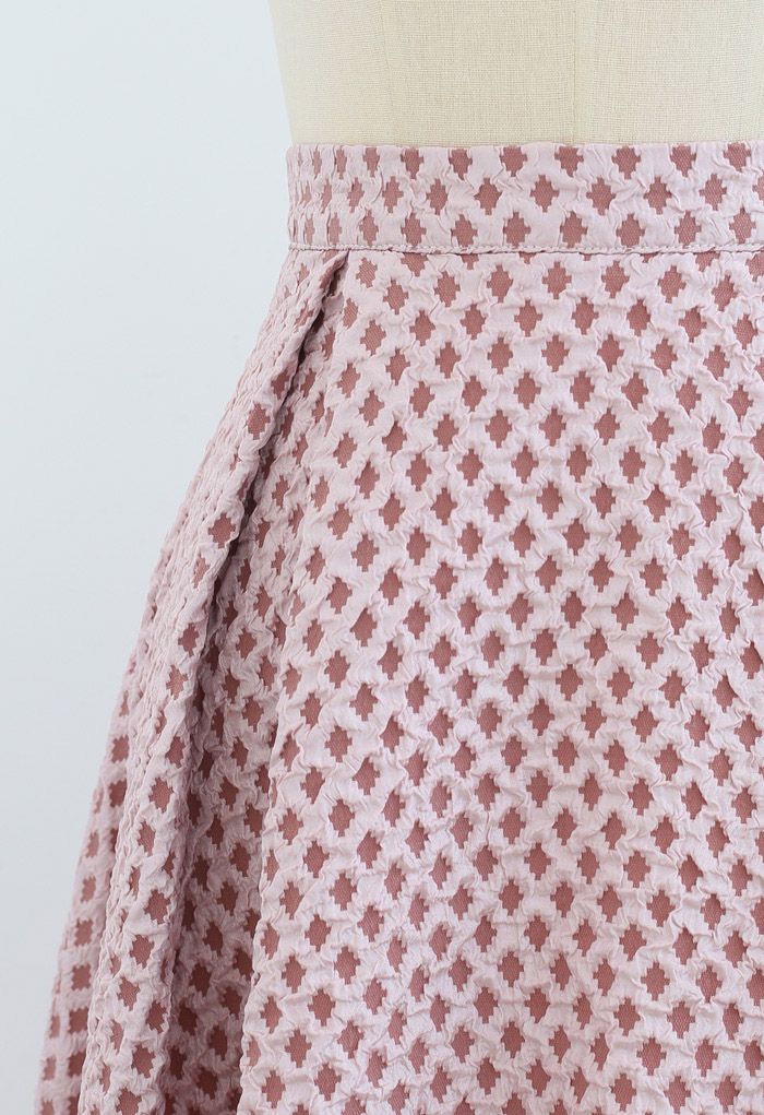 Diamond Embossed A-Line Pleated Midi Skirt