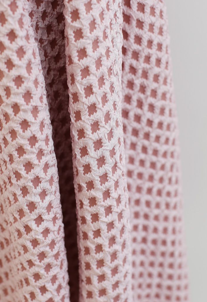 Diamond Embossed A-Line Pleated Midi Skirt