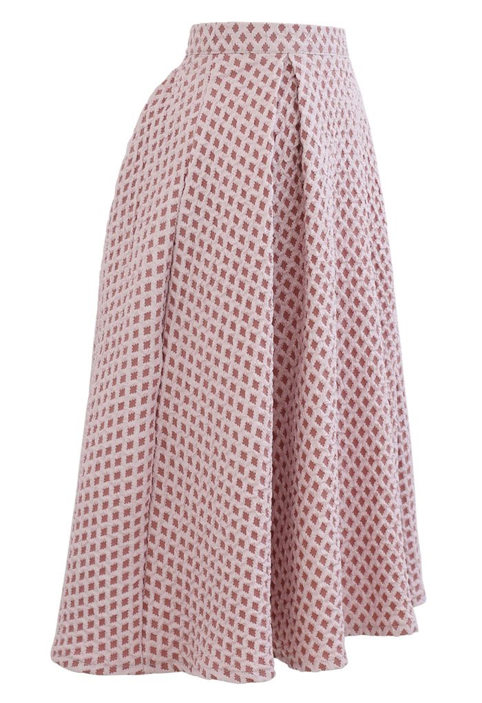 Diamond Embossed A-Line Pleated Midi Skirt