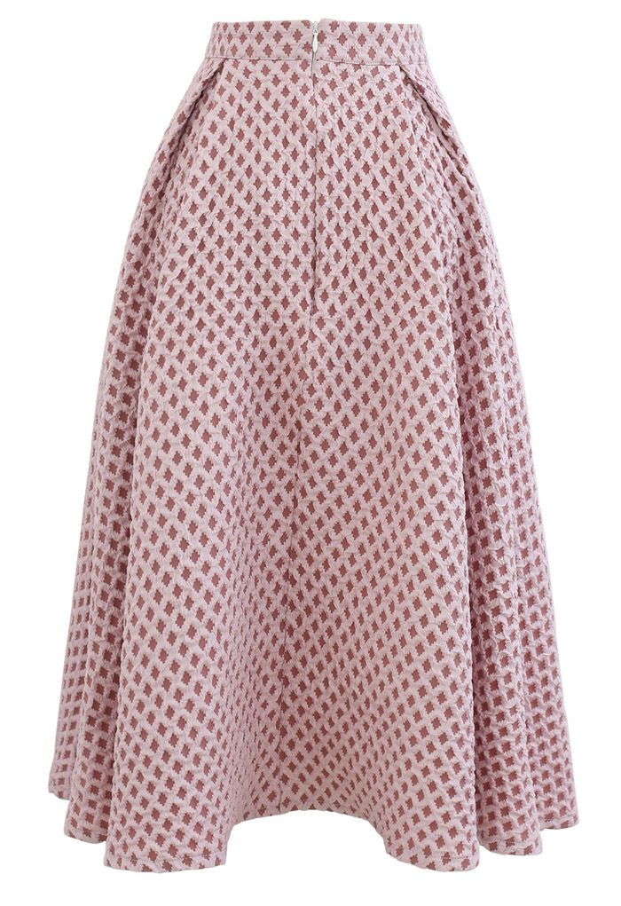 Diamond Embossed A-Line Pleated Midi Skirt