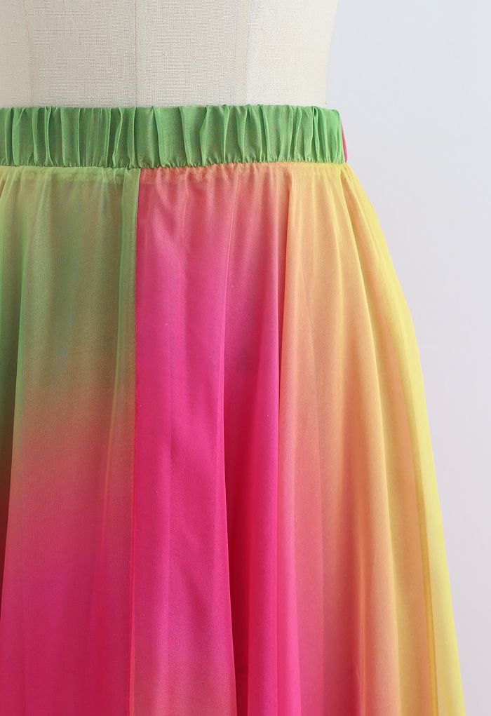 Tie Dye Chiffon Maxi Skirt in Hot Pink