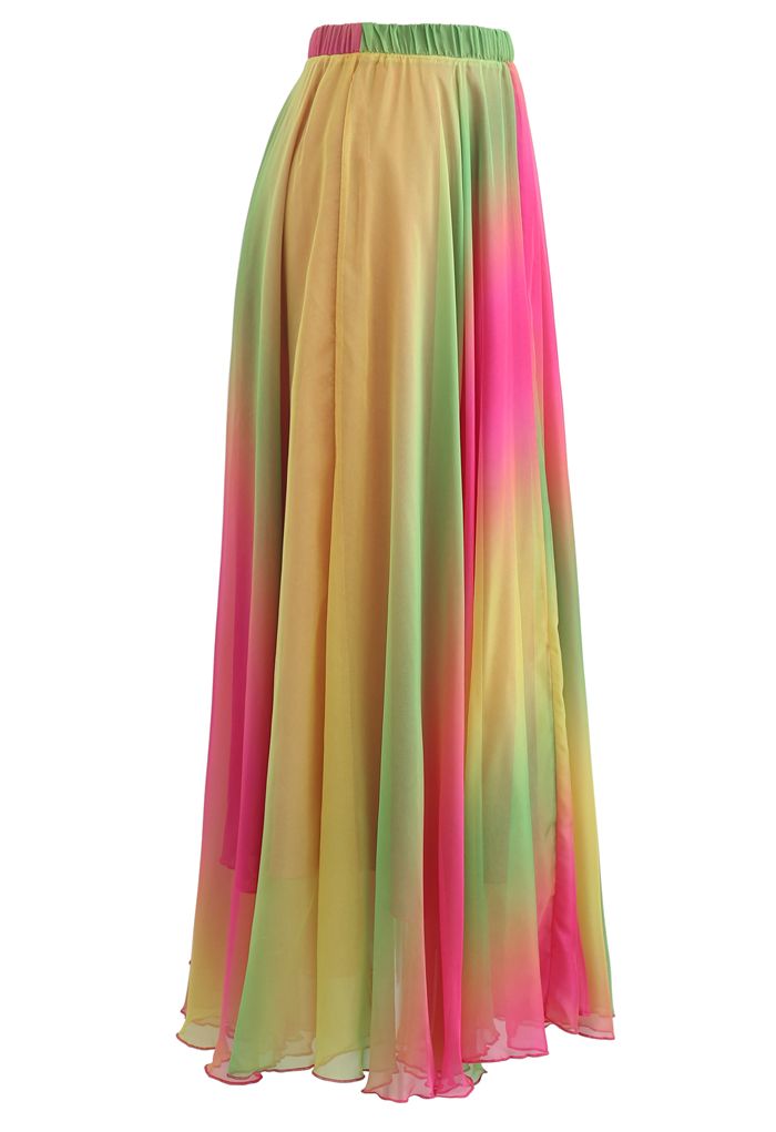 Tie Dye Chiffon Maxi Skirt in Hot Pink