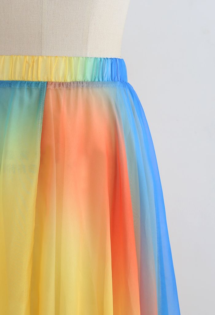 Tie Dye Chiffon Maxi Skirt in Yellow