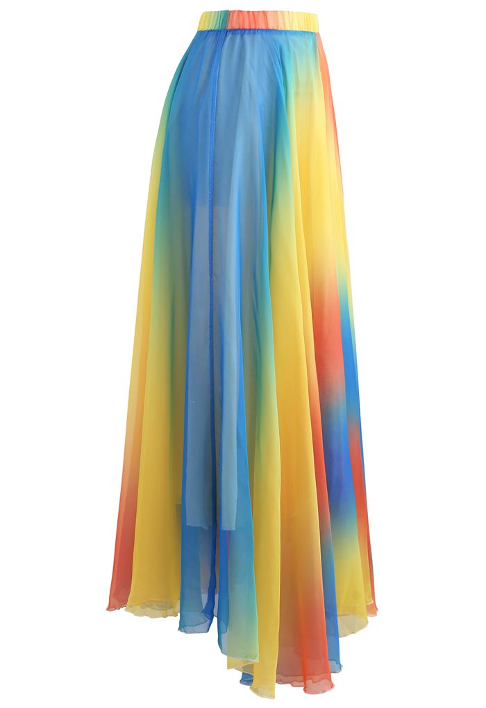 Tie Dye Chiffon Maxi Skirt in Yellow