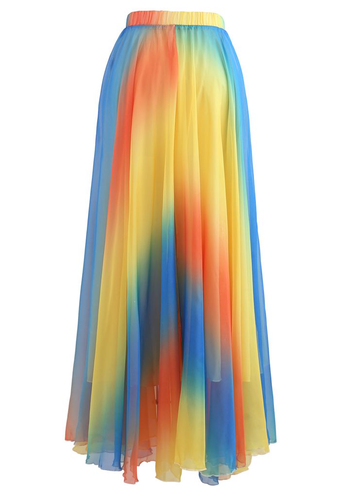 Tie Dye Chiffon Maxi Skirt in Yellow