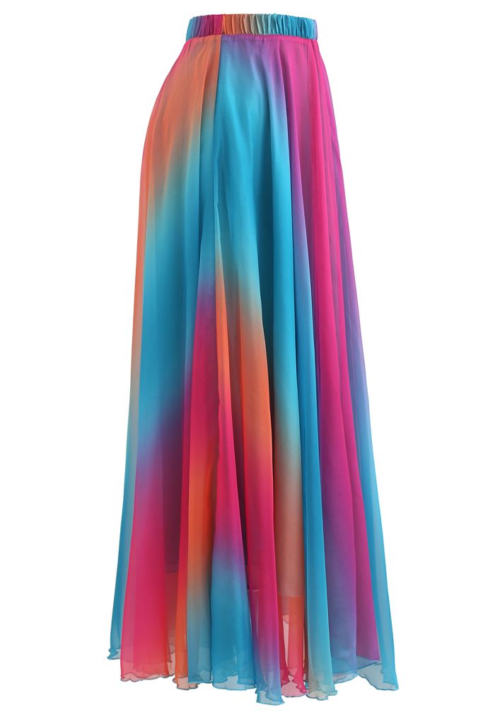 Tie Dye Chiffon Maxi Skirt in Blue