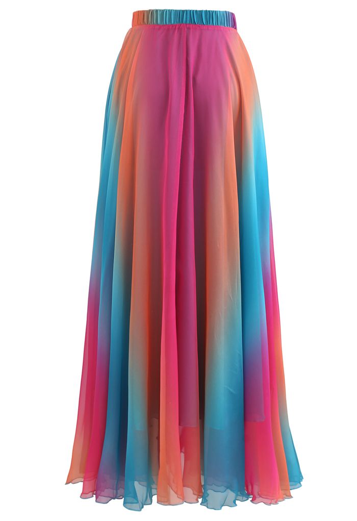 Tie Dye Chiffon Maxi Skirt in Blue