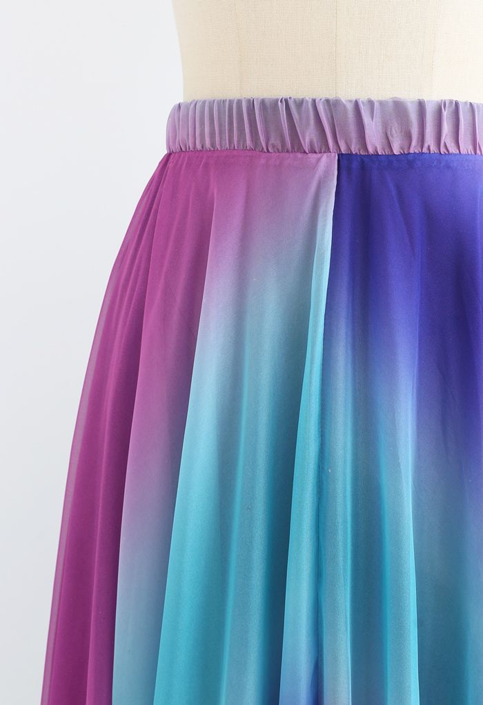 Tie Dye Chiffon Maxi Skirt in Purple