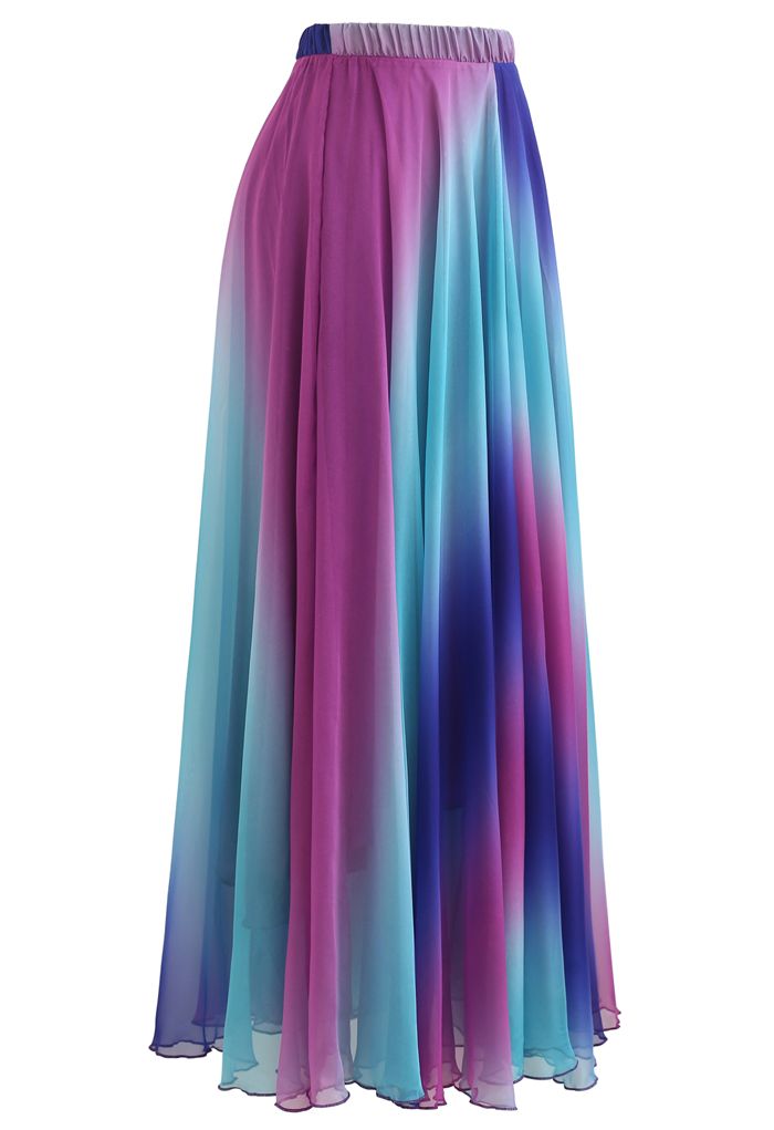 Tie Dye Chiffon Maxi Skirt in Purple