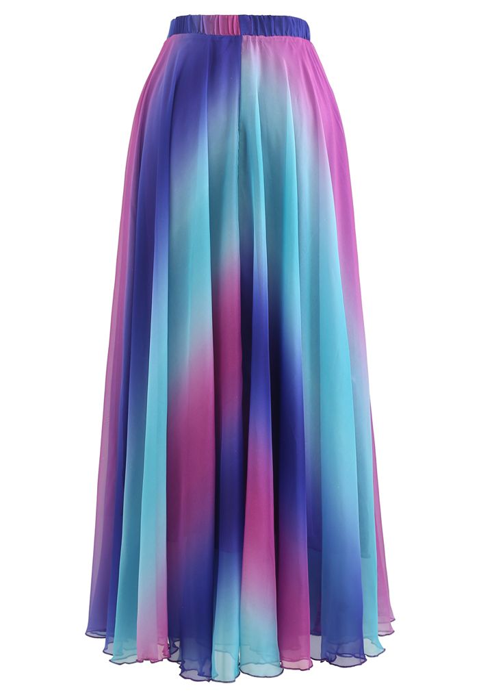 Tie Dye Chiffon Maxi Skirt in Purple