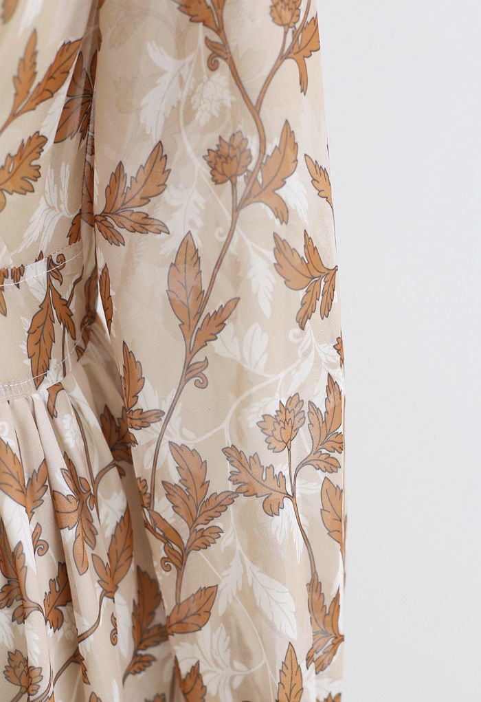 Fall Leaves Printed Wrapped Maxi Dress