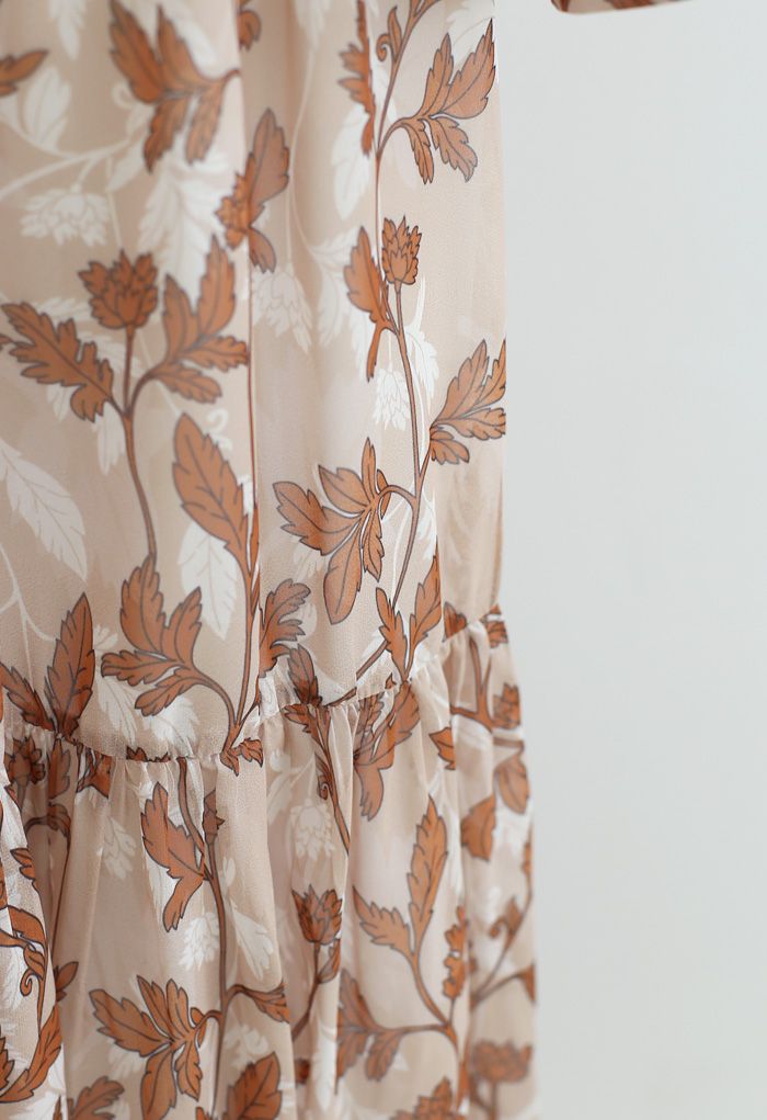 Fall Leaves Printed Wrapped Maxi Dress