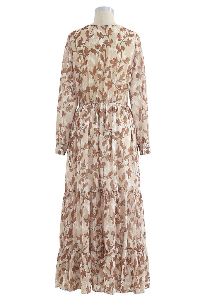 Fall Leaves Printed Wrapped Maxi Dress