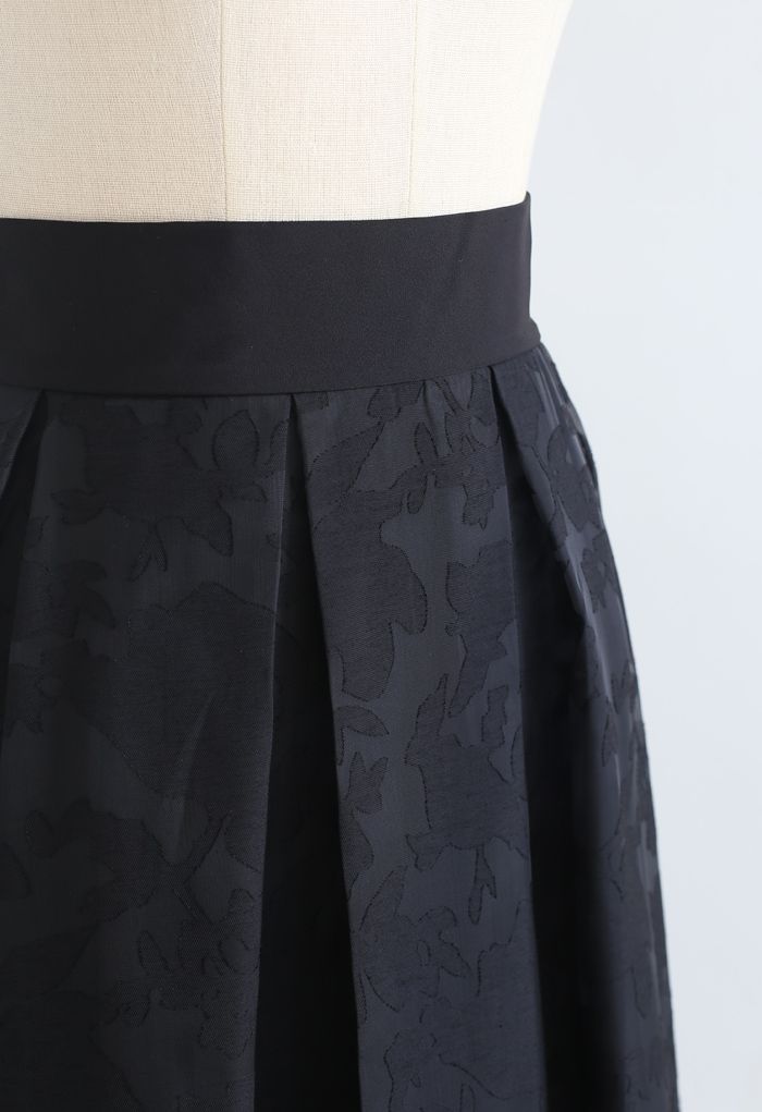 Flower Shadow Organza Pleated Skirt in Black