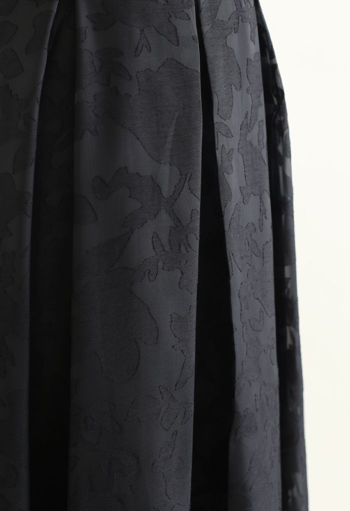 Flower Shadow Organza Pleated Skirt in Black