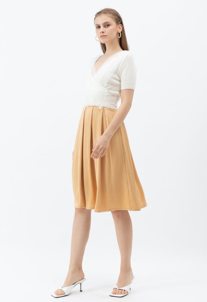 Mesh Overlay Wrap Crop Knit Top in White