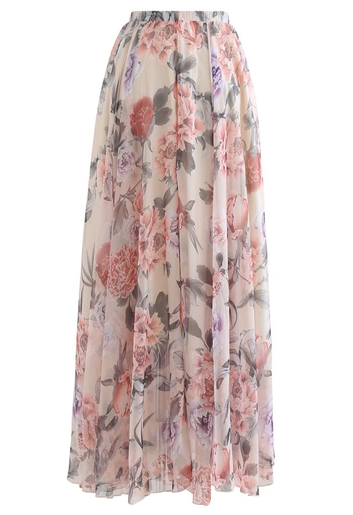 Splendid Peony Chiffon Maxi Skirt