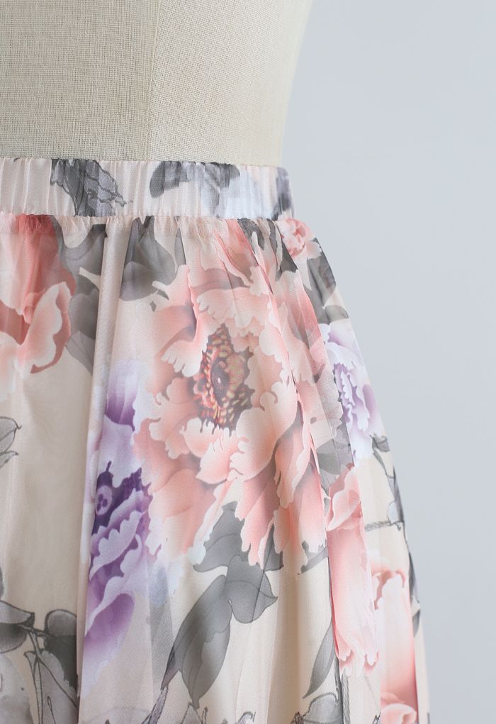 Splendid Peony Chiffon Maxi Skirt