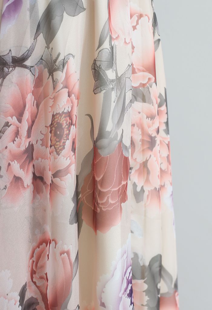 Splendid Peony Chiffon Maxi Skirt