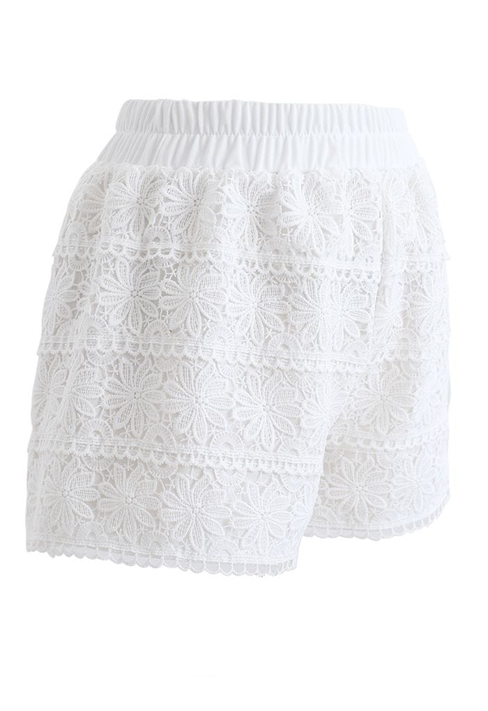Sunflower Crochet Overlay Shorts in White