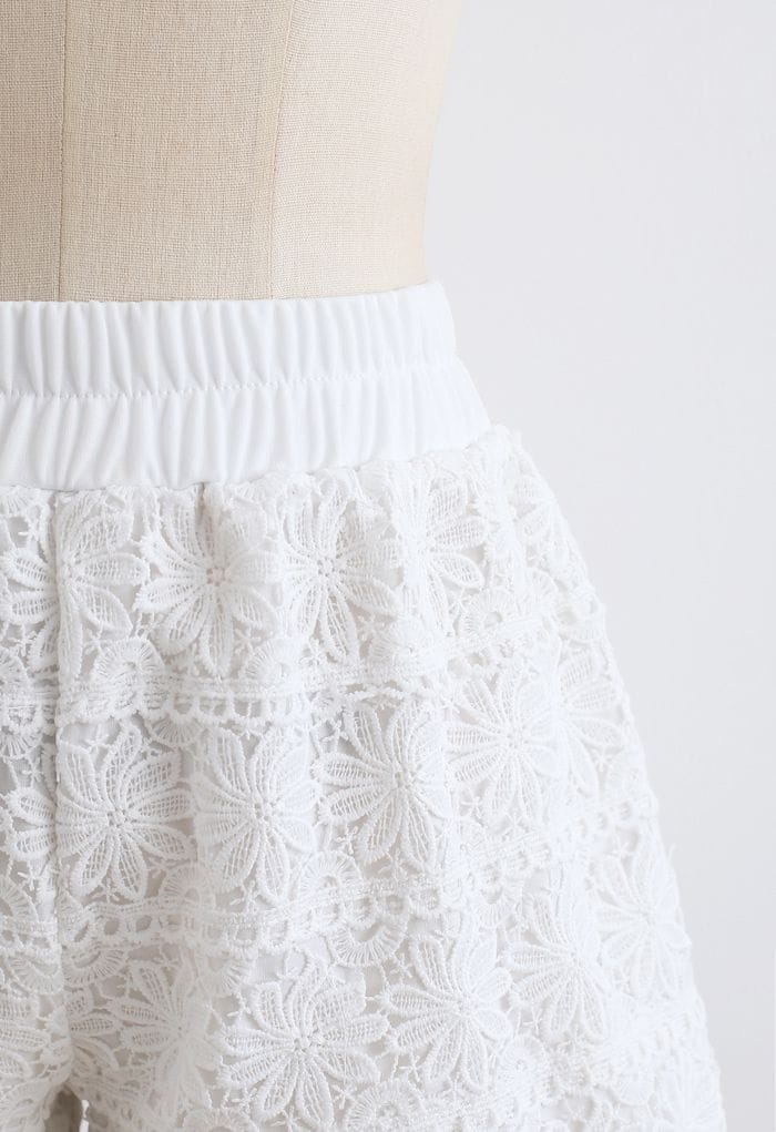 Sunflower Crochet Overlay Shorts in White