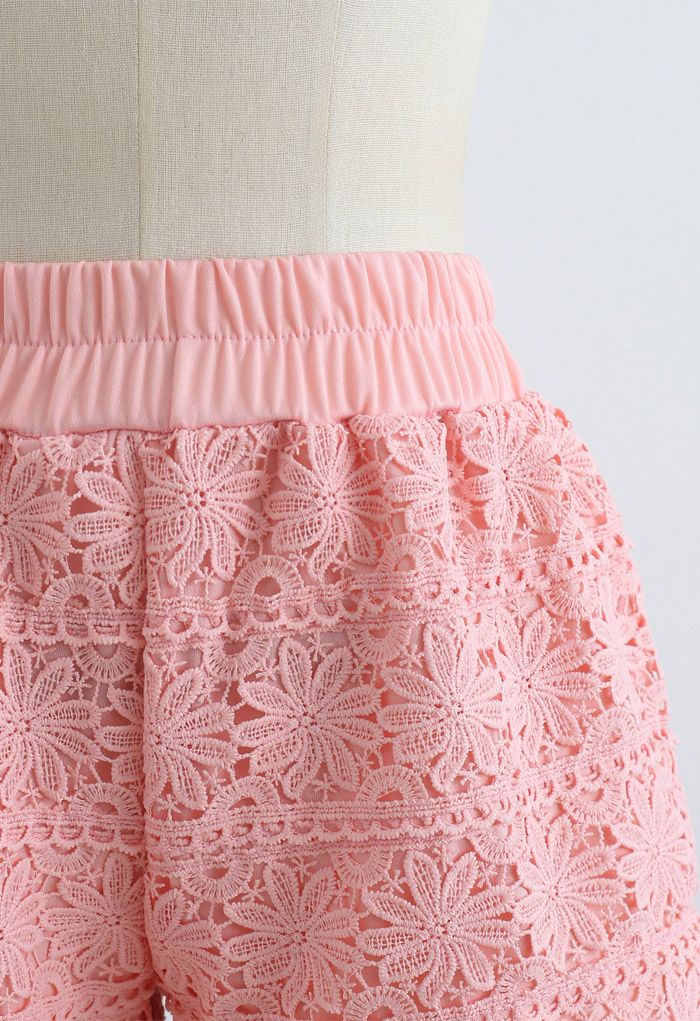 Sunflower Crochet Overlay Shorts in Peach