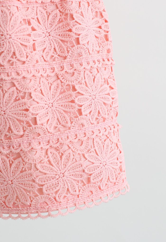 Sunflower Crochet Overlay Shorts in Peach