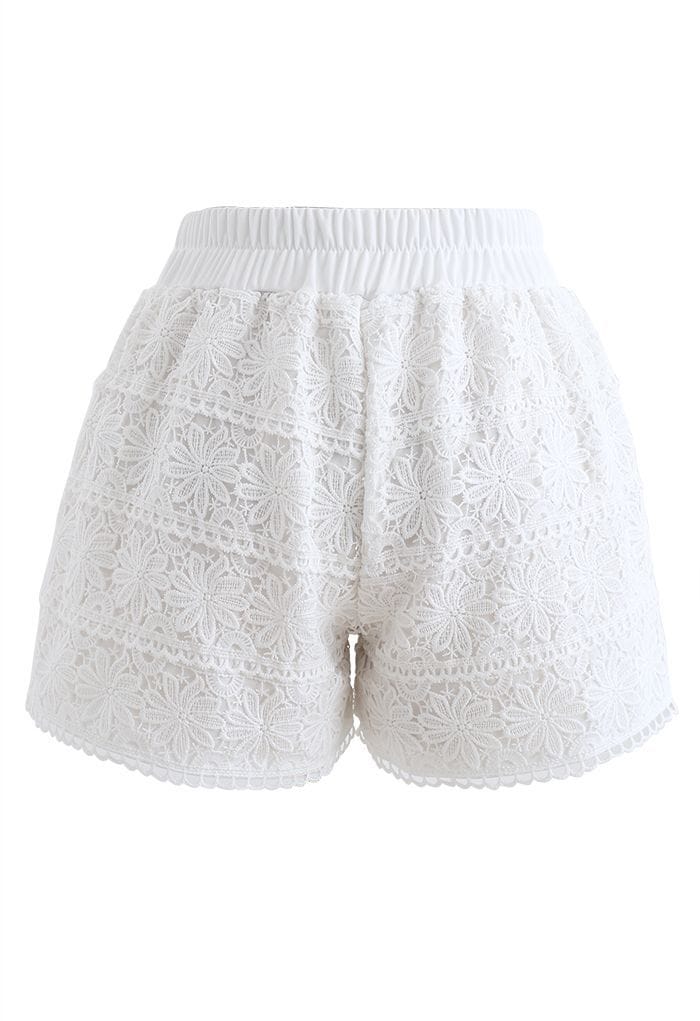Sunflower Crochet Overlay Shorts in White