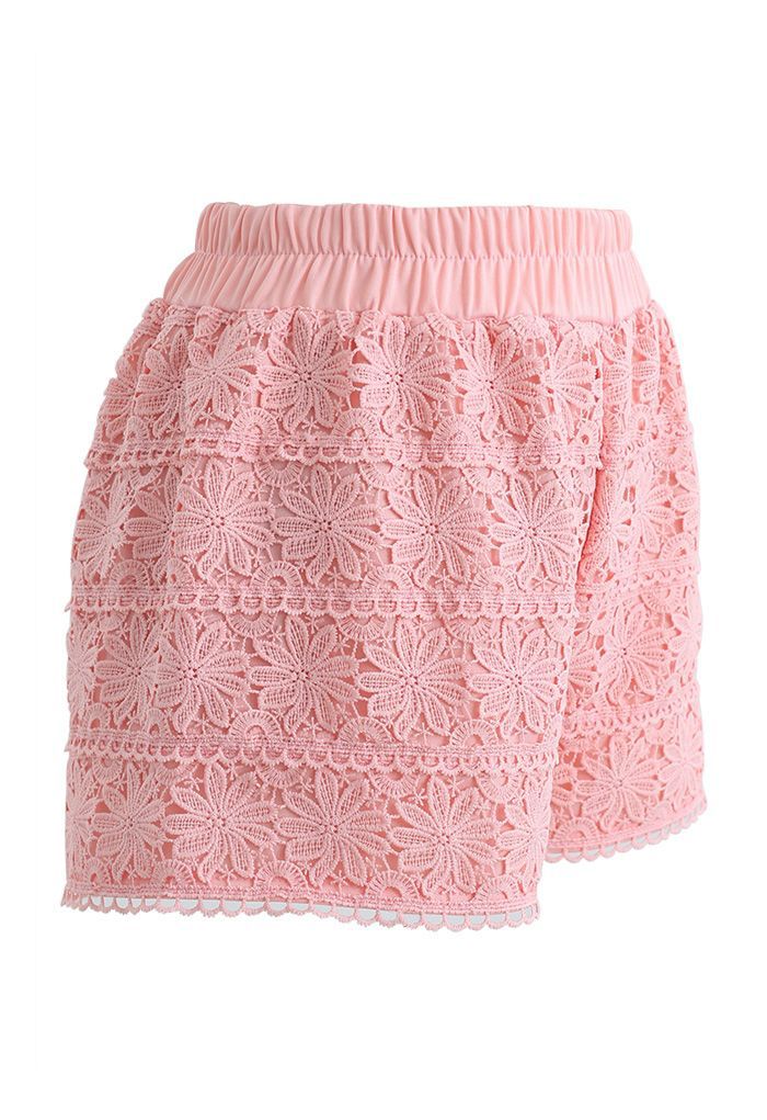 Sunflower Crochet Overlay Shorts in Peach
